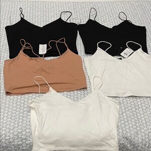 Women's Black, White, and Tan short Tops